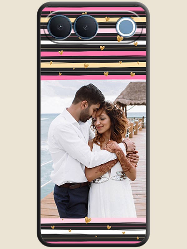 Multicolor Lines and Golden Love Symbols Design on Photo On Space Black Custom Soft Matte Mobile Back Cover - Vivo S2 5G