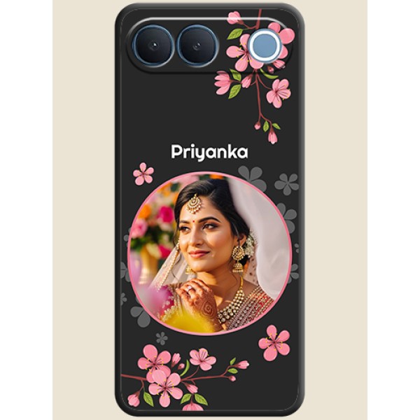 Round Image with Pink Color Floral Design on Photo On Space Black Custom Soft Matte Mobile Back Cover - Vivo S2 5G Round Image with Pink Color Floral Design on Photo On Space Black Custom Soft Matte Mobile Back Cover - Vivo S2 5G
