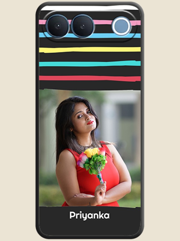 Multicolor Lines with Image On Space Black Custom Soft Matte Mobile Back Cover - Vivo S2 5G