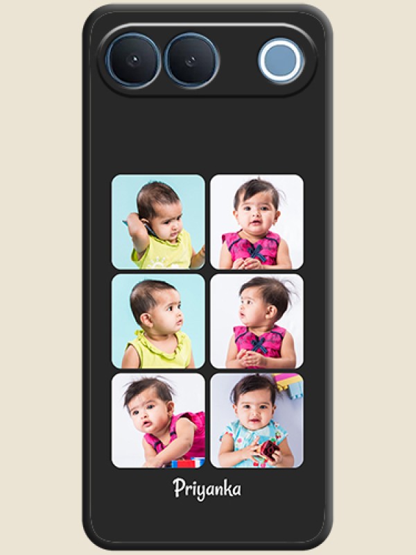 Floral Art with 6 Image Holder on Photo On Space Black Custom Soft Matte Mobile Back Cover - Vivo S2 5G