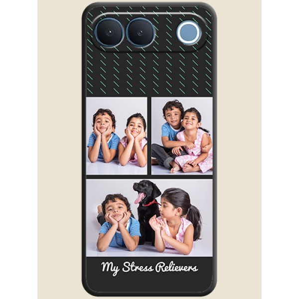 Cross Dotted Pattern with 2 Image Holder On Space Black Custom Soft Matte Mobile Back Cover - Vivo S2 5G Cross Dotted Pattern with 2 Image Holder On Space Black Custom Soft Matte Mobile Back Cover - Vivo S2 5G