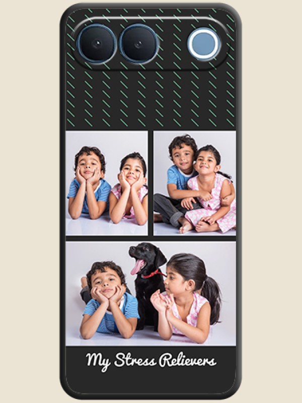 Cross Dotted Pattern with 2 Image Holder On Space Black Custom Soft Matte Mobile Back Cover - Vivo S2 5G
