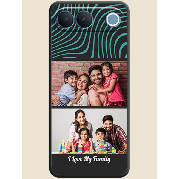 Wave Pattern with 2 Image Holder On Space Black Custom Soft Matte Mobile Back Cover - Vivo S2 5G Wave Pattern with 2 Image Holder On Space Black Custom Soft Matte Mobile Back Cover - Vivo S2 5G