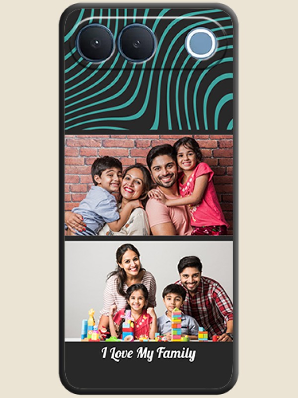 Wave Pattern with 2 Image Holder On Space Black Custom Soft Matte Mobile Back Cover - Vivo S2 5G