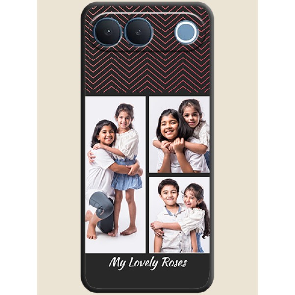 Wave Pattern with 3 Image Holder On Space Black Custom Soft Matte Mobile Back Cover - Vivo S2 5G Wave Pattern with 3 Image Holder On Space Black Custom Soft Matte Mobile Back Cover - Vivo S2 5G