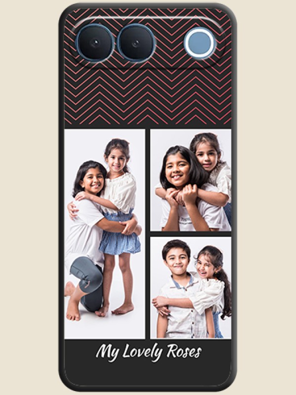 Wave Pattern with 3 Image Holder On Space Black Custom Soft Matte Mobile Back Cover - Vivo S2 5G