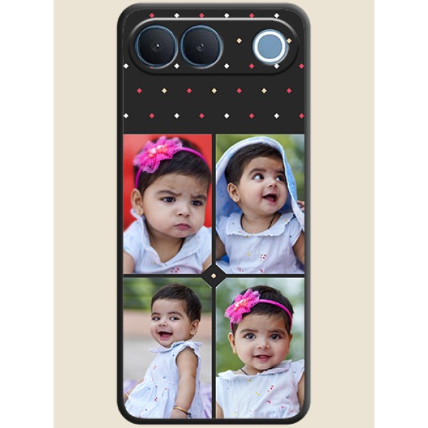 Multicolor Dotted Pattern with 4 Image Holder On Space Black Custom Soft Matte Mobile Back Cover - Vivo S2 5G Multicolor Dotted Pattern with 4 Image Holder On Space Black Custom Soft Matte Mobile Back Cover - Vivo S2 5G