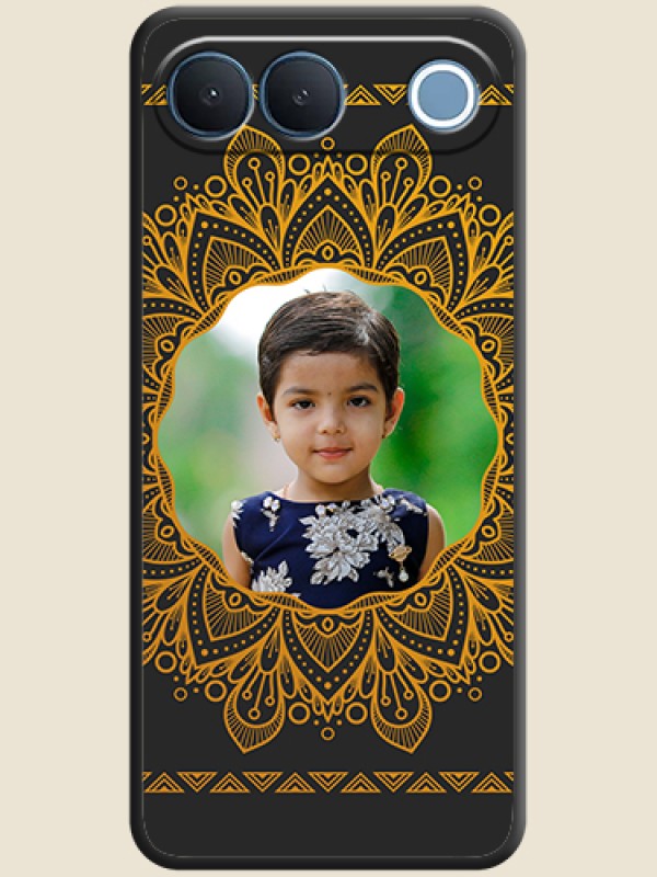 Round Image with Floral Design On Space Black Custom Soft Matte Mobile Back Cover - Vivo S2 5G