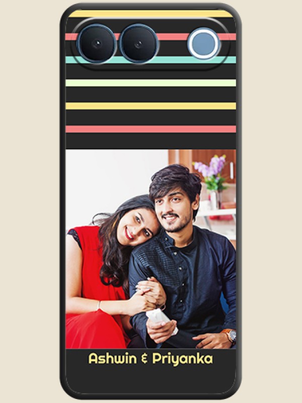 Color Stripes with Photo and Text on Photo On Space Black Custom Soft Matte Mobile Back Cover - Vivo S2 5G