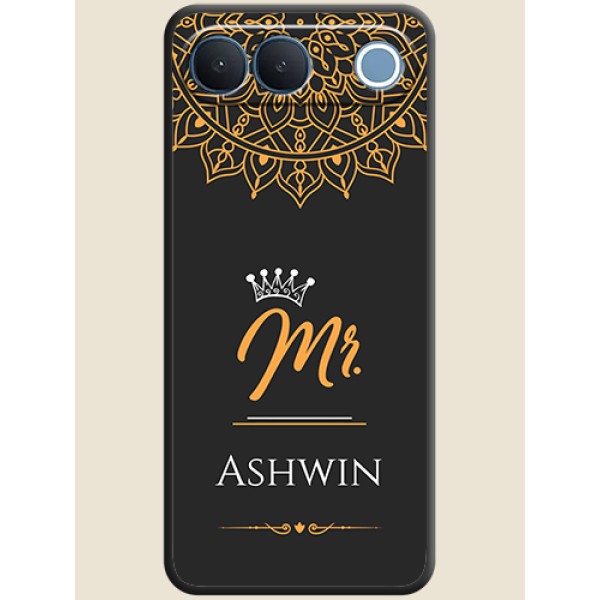 Mr Name with Floral Design On Space Black Custom Soft Matte Mobile Back Cover - Vivo S2 5G