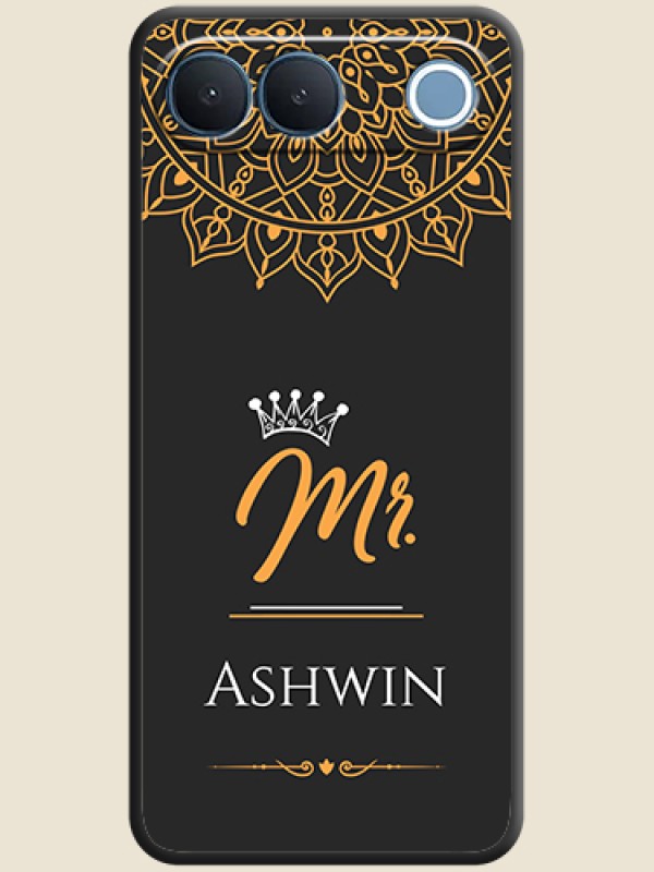 Mr Name with Floral Design On Space Black Custom Soft Matte Mobile Back Cover - Vivo S2 5G