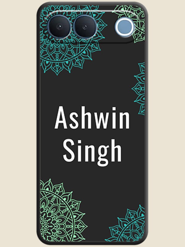 Your Name with Floral Design On Space Black Custom Soft Matte Mobile Back Cover - Vivo S2 5G