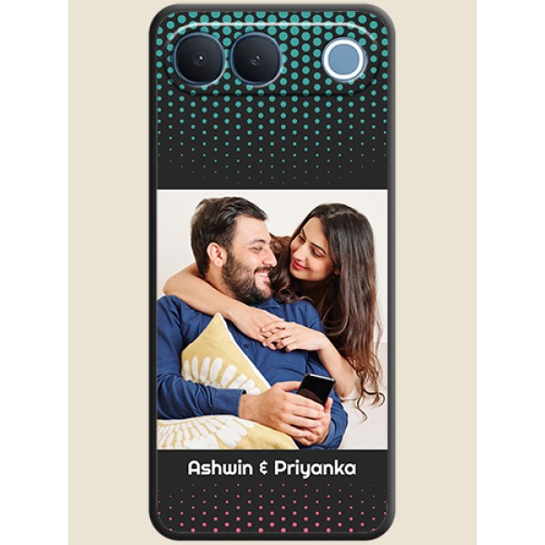 Faded Dots with Grunge Photo Frame and Text On Space Black Custom Soft Matte Mobile Back Cover - Vivo S2 5G Faded Dots with Grunge Photo Frame and Text On Space Black Custom Soft Matte Mobile Back Cover - Vivo S2 5G