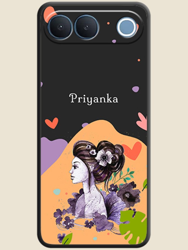 Namecase For Her With Fancy Lady Image On Space Black Custom Soft Matte Mobile Back Cover - Vivo S2 5G
