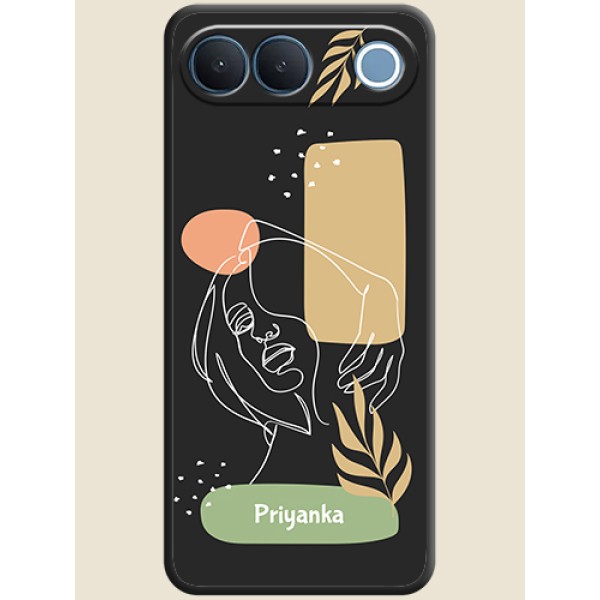 Custom Text With Line Art Of Women & Leaves Design On Space Black Custom Soft Matte Mobile Back Cover - Vivo S2 5G Custom Text With Line Art Of Women & Leaves Design On Space Black Custom Soft Matte Mobile Back Cover - Vivo S2 5G