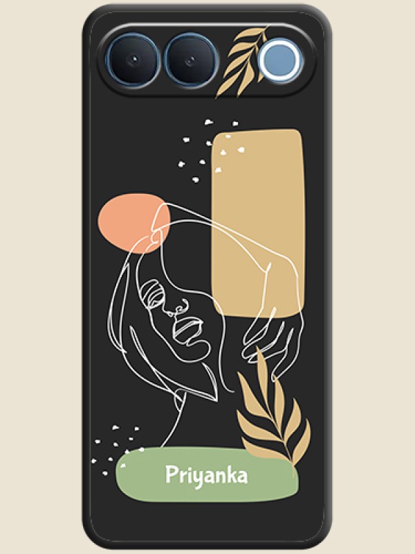 Custom Text With Line Art Of Women & Leaves Design On Space Black Custom Soft Matte Mobile Back Cover - Vivo S2 5G