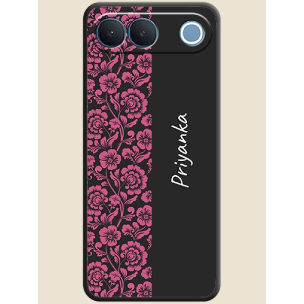 Pink Floral Pattern Design With Custom Text On Space Black Custom Soft Matte Mobile Back Cover - Vivo S2 5G Pink Floral Pattern Design With Custom Text On Space Black Custom Soft Matte Mobile Back Cover - Vivo S2 5G