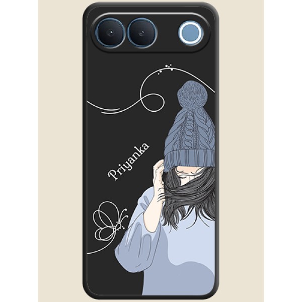 Girl With Blue Winter Outfiit Custom Text Design On Space Black Custom Soft Matte Mobile Back Cover - Vivo S2 5G Girl With Blue Winter Outfiit Custom Text Design On Space Black Custom Soft Matte Mobile Back Cover - Vivo S2 5G
