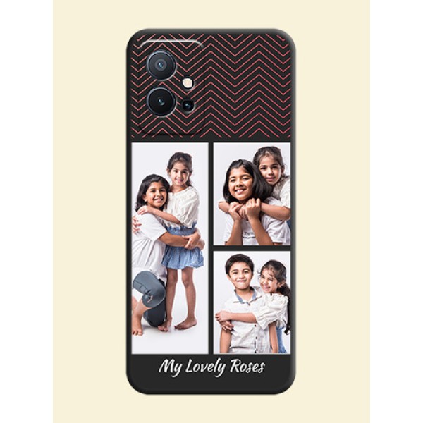 Wave Pattern with 3 Image Holder on Space Black Custom Soft Matte Back Cover - Vivo T1 5G Wave Pattern with 3 Image Holder on Space Black Custom Soft Matte Back Cover - Vivo T1 5G