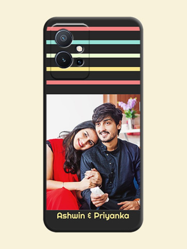 Color Stripes with Photo and Text on Photo on Space Black Soft Matte Mobile Case - Vivo T1 5G