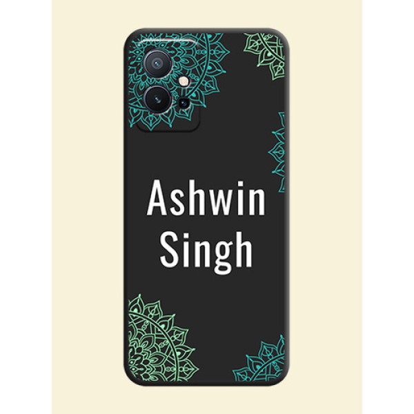 Your Name with Floral Design on Space Black Custom Soft Matte Back Cover - Vivo T1 5G Your Name with Floral Design on Space Black Custom Soft Matte Back Cover - Vivo T1 5G