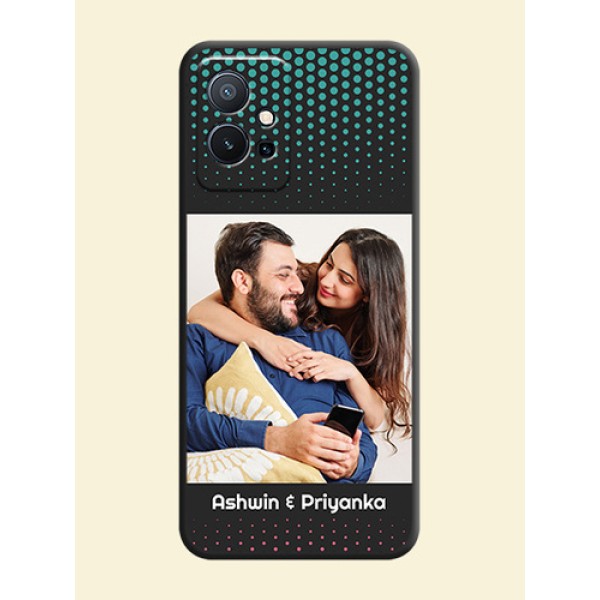 Faded Dots with Grunge Photo Frame and Text on Space Black Custom Soft Matte Phone Cases - Vivo T1 5G Faded Dots with Grunge Photo Frame and Text on Space Black Custom Soft Matte Phone Cases - Vivo T1 5G