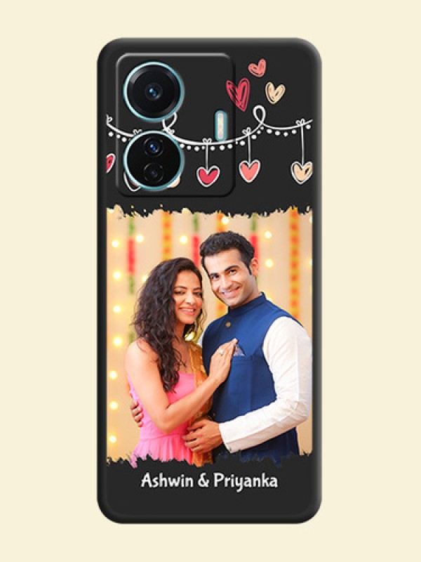 Pink Love Hangings with Name on Space Black Custom Soft Matte Phone Cases - Vivo T1 Pro 5G