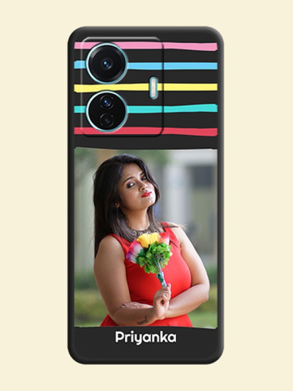 Multicolor Lines with Image on Space Black Personalized Soft Matte Phone Covers - Vivo T1 Pro 5G