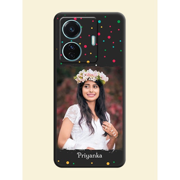 Multicolor Dotted Pattern with Text on Space Black Custom Soft Matte Phone Back Cover - Vivo T1 Pro 5G Multicolor Dotted Pattern with Text on Space Black Custom Soft Matte Phone Back Cover - Vivo T1 Pro 5G