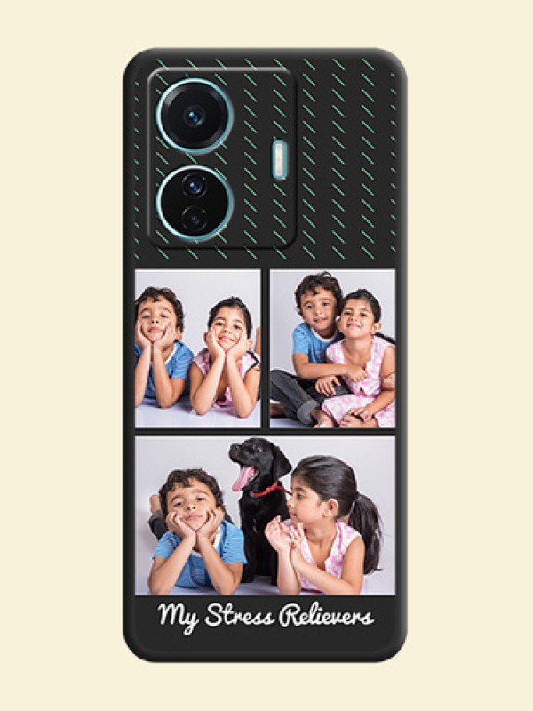 Cross Dotted Pattern with 2 Image Holder  on Personalised Space Black Soft Matte Cases - Vivo T1 Pro 5G