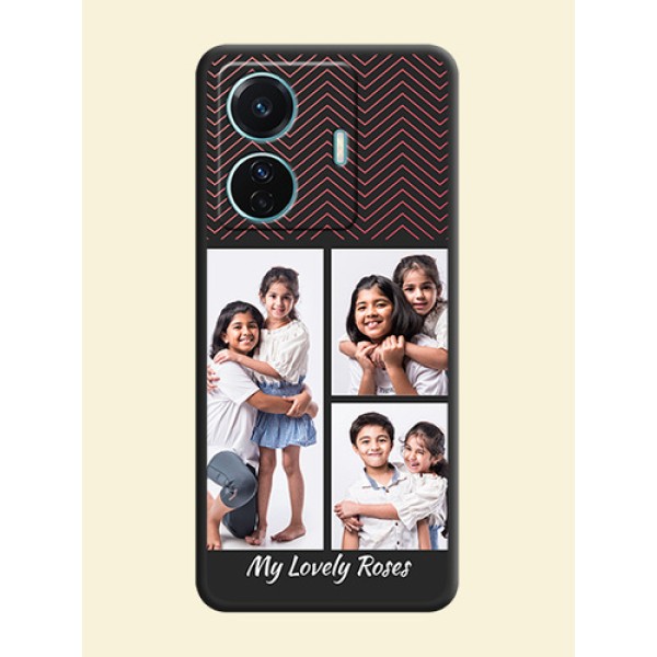 Wave Pattern with 3 Image Holder on Space Black Custom Soft Matte Back Cover - Vivo T1 Pro 5G Wave Pattern with 3 Image Holder on Space Black Custom Soft Matte Back Cover - Vivo T1 Pro 5G