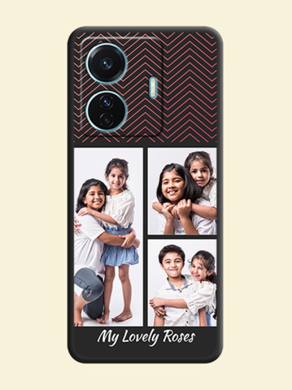 Wave Pattern with 3 Image Holder on Space Black Custom Soft Matte Back Cover - Vivo T1 Pro 5G
