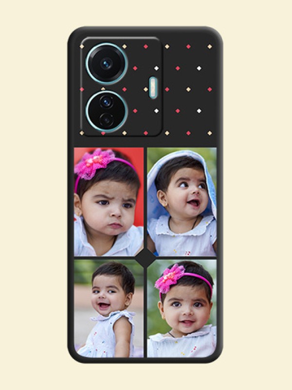 Multicolor Dotted Pattern with 4 Image Holder on Space Black Custom Soft Matte Phone Cases - Vivo T1 Pro 5G