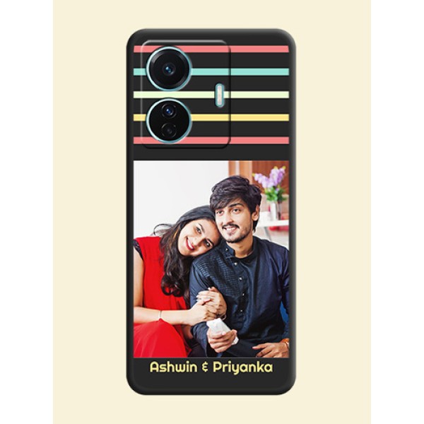 Color Stripes with Photo and Text on Photo on Space Black Soft Matte Mobile Case - Vivo T1 Pro 5G Color Stripes with Photo and Text on Photo on Space Black Soft Matte Mobile Case - Vivo T1 Pro 5G