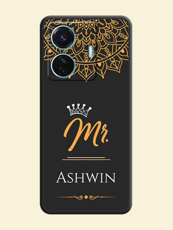 Mr Name with Floral Design  on Personalised Space Black Soft Matte Cases - Vivo T1 Pro 5G