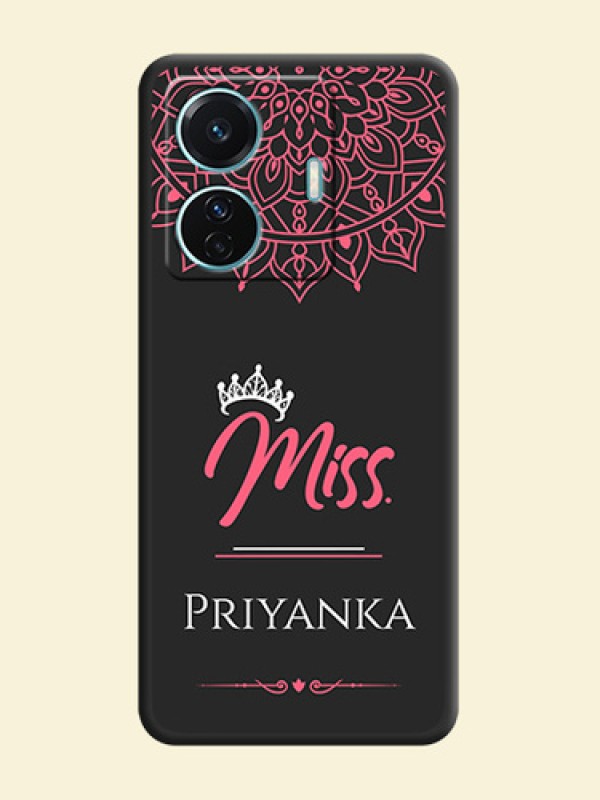 Mrs Name with Floral Design on Space Black Personalized Soft Matte Phone Covers - Vivo T1 Pro 5G