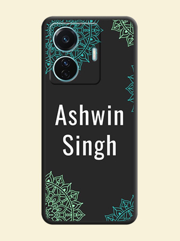 Your Name with Floral Design on Space Black Custom Soft Matte Back Cover - Vivo T1 Pro 5G