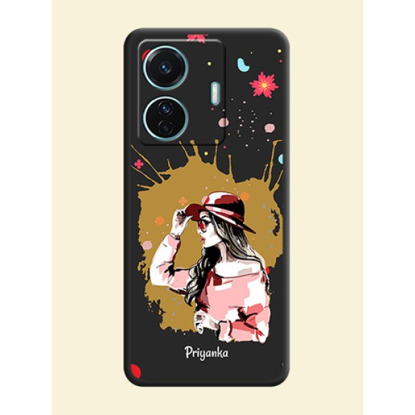 Mordern Lady With Color Splash Background With Custom Text On Space Black Personalized Soft Matte Phone Covers -Vivo T1 Pro 5G