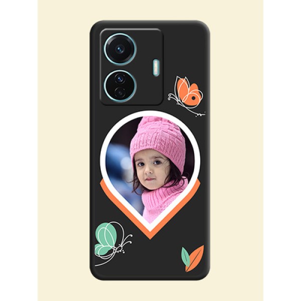 Upload Pic With Simple Butterly Design On Space Black Personalized Soft Matte Phone Covers -Vivo T1 Pro 5G Upload Pic With Simple Butterly Design On Space Black Personalized Soft Matte Phone Covers -Vivo T1 Pro 5G