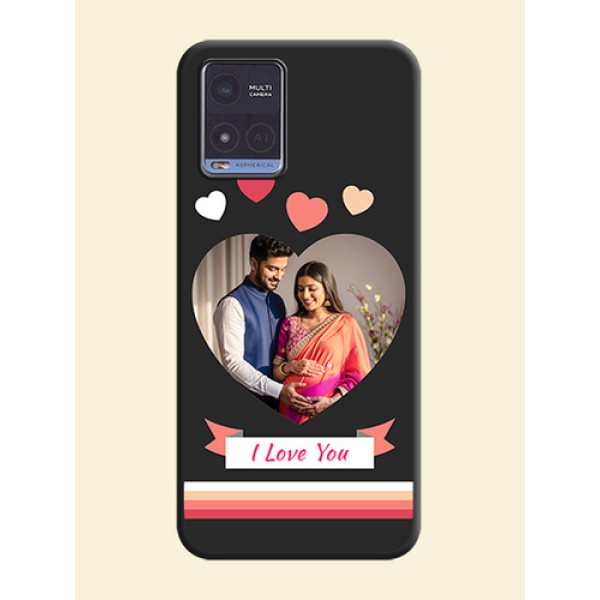 Love Shaped Photo with Colorful Stripes on Personalised Space Black Soft Matte Cases - Vivo T1x Love Shaped Photo with Colorful Stripes on Personalised Space Black Soft Matte Cases - Vivo T1x