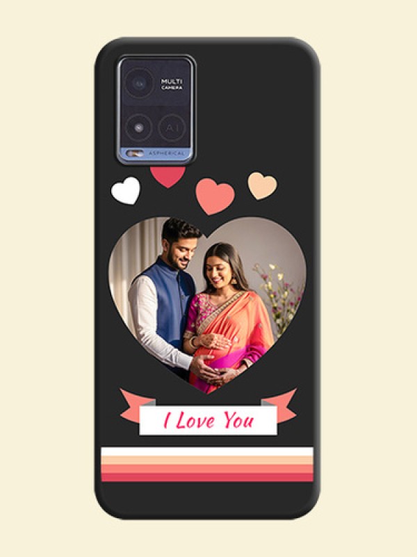 Love Shaped Photo with Colorful Stripes on Personalised Space Black Soft Matte Cases - Vivo T1x