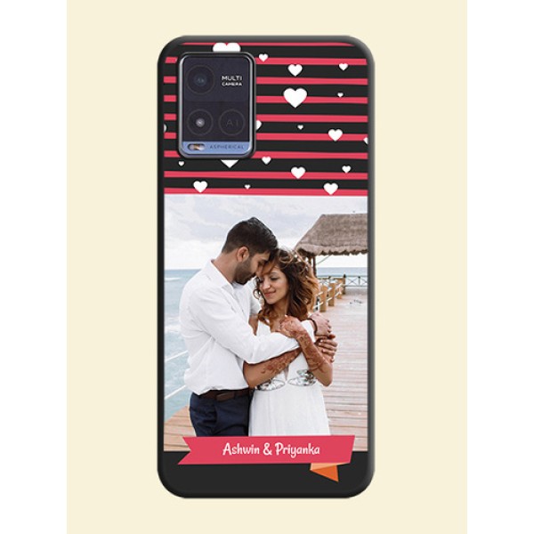 White Color Love Symbols with Pink Lines Pattern on Space Black Custom Soft Matte Phone Cases - Vivo T1x White Color Love Symbols with Pink Lines Pattern on Space Black Custom Soft Matte Phone Cases - Vivo T1x