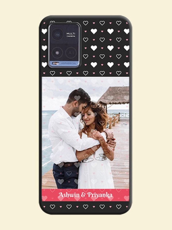 White Color Love Symbols with Text Design on Photo on Space Black Soft Matte Phone Cover - Vivo T1x