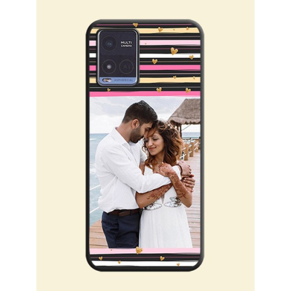 Multicolor Lines and Golden Love Symbols Design on Photo on Space Black Soft Matte Mobile Cover - Vivo T1x Multicolor Lines and Golden Love Symbols Design on Photo on Space Black Soft Matte Mobile Cover - Vivo T1x