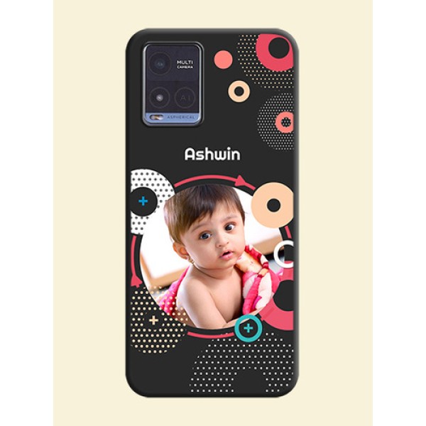 Multicoloured Round Image on Personalised Space Black Soft Matte Cases - Vivo T1x Multicoloured Round Image on Personalised Space Black Soft Matte Cases - Vivo T1x