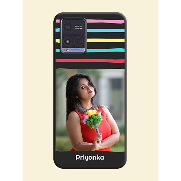 Multicolor Lines with Image on Space Black Personalized Soft Matte Phone Covers - Vivo T1x Multicolor Lines with Image on Space Black Personalized Soft Matte Phone Covers - Vivo T1x