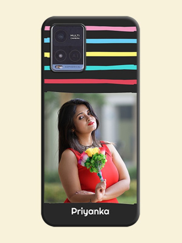 Multicolor Lines with Image on Space Black Personalized Soft Matte Phone Covers - Vivo T1x