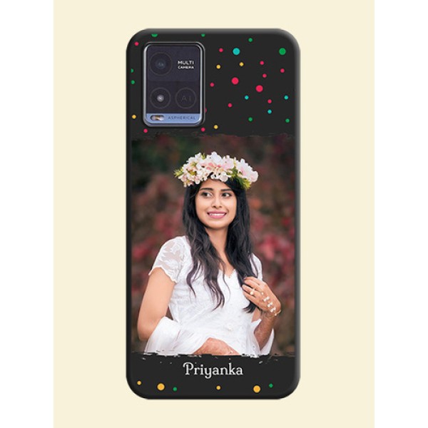 Multicolor Dotted Pattern with Text on Space Black Custom Soft Matte Phone Back Cover - Vivo T1x Multicolor Dotted Pattern with Text on Space Black Custom Soft Matte Phone Back Cover - Vivo T1x