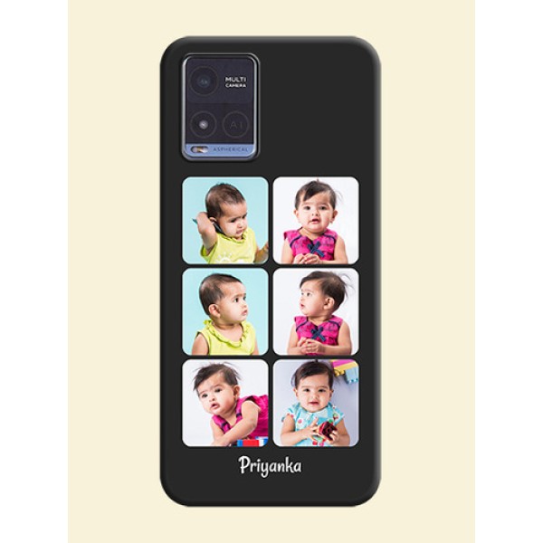 Floral Art with 6 Image Holder on Photo on Space Black Soft Matte Mobile Case - Vivo T1x