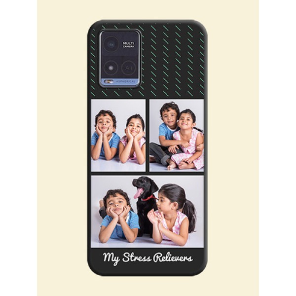 Cross Dotted Pattern with 2 Image Holder on Personalised Space Black Soft Matte Cases - Vivo T1x Cross Dotted Pattern with 2 Image Holder on Personalised Space Black Soft Matte Cases - Vivo T1x